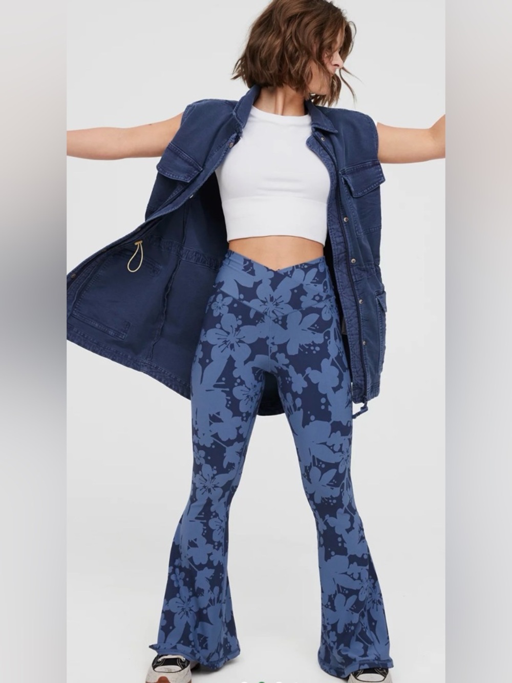 NWT AERIE real me super flare Blue Floral  Leggings